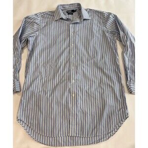 Polo Ralph Lauren Curham Classic Button Shirt Men's Sz 17 Tall Blue Striped 90s
